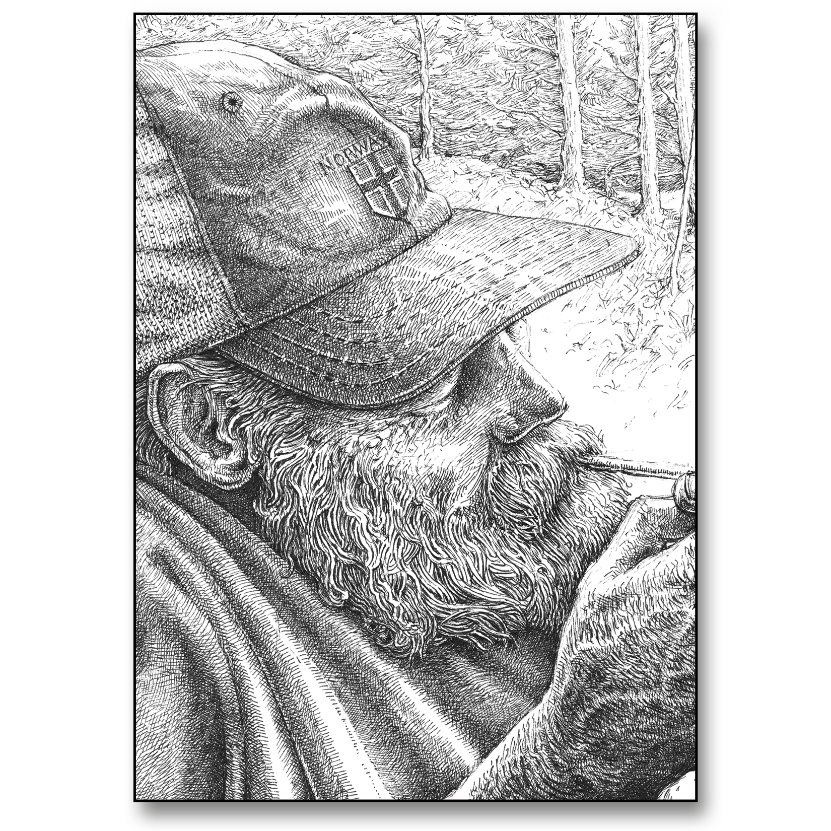 Old Man Lighting a Cigarette Card